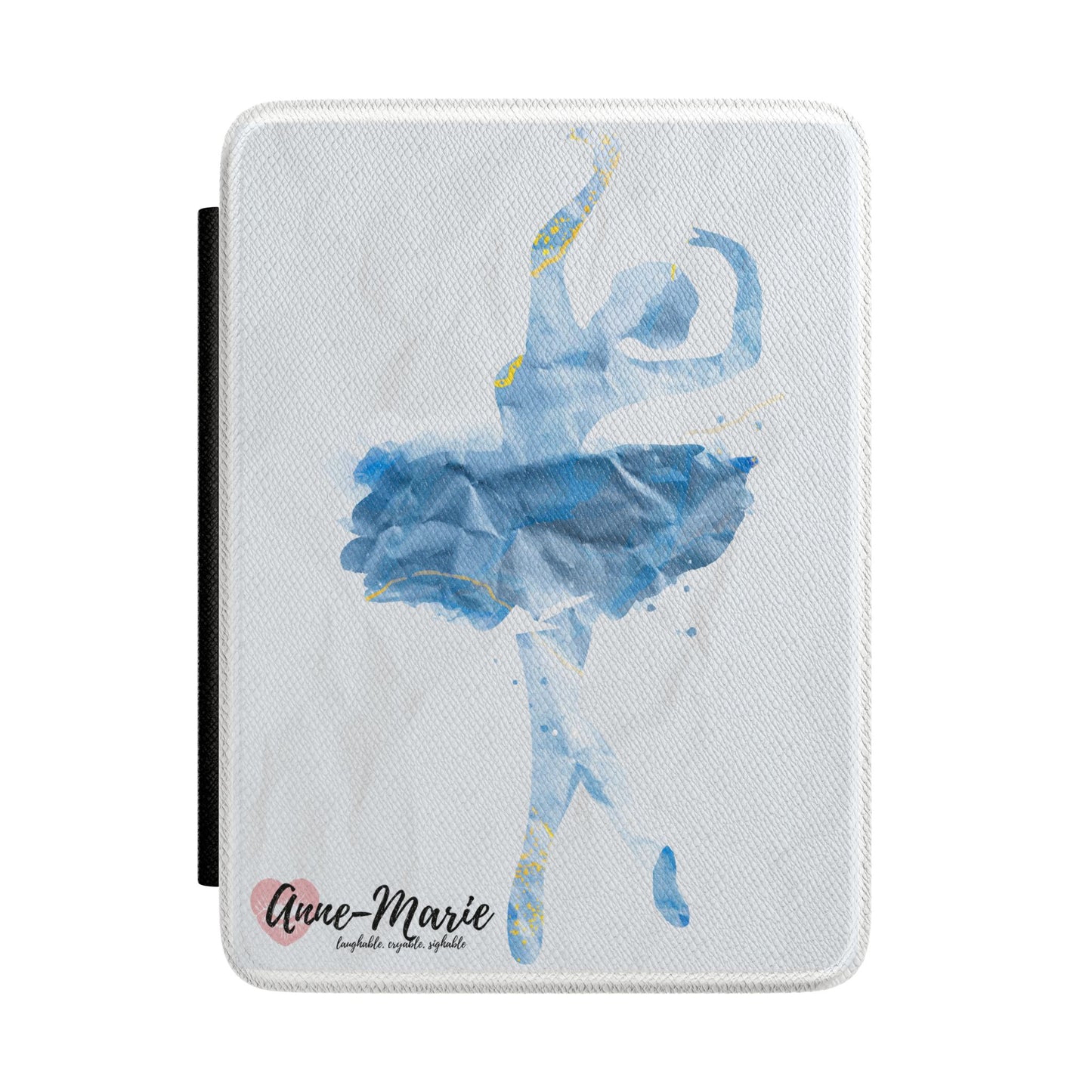 Blue Ballerina E-reader cover with Anne-Marie Logo