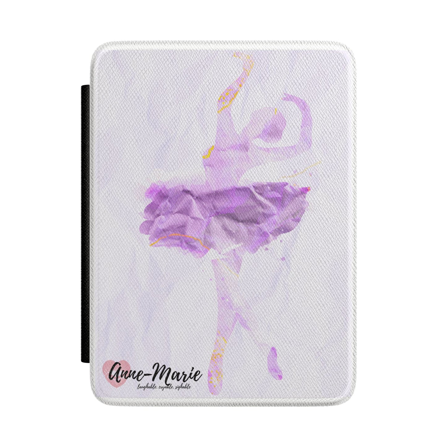 Purple Ballerina E-reader cover with Anne-Marie Logo