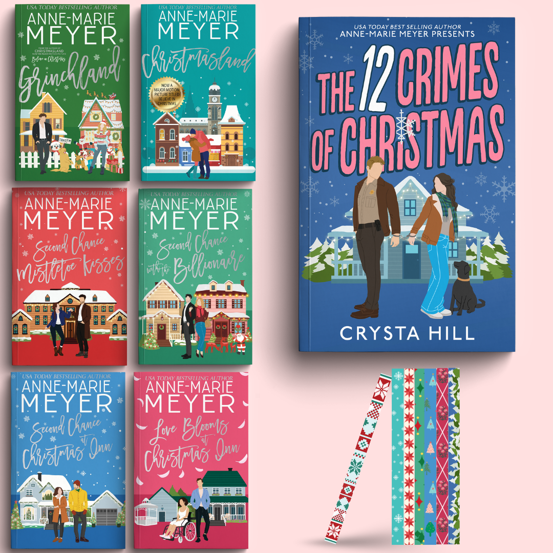 Cover Image: Christmas Romance 6 book Bundle by Anne-Marie Meyer plus 12 Crimes of Christmas paperback by Crysta Hill.