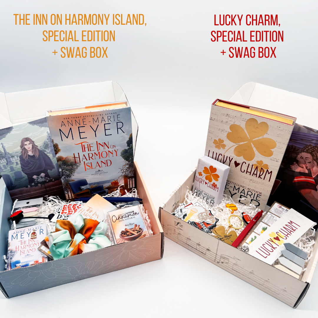 Lucky Cham special edition book box and Inn on Harmony Island special edition book box by Anne-Marie Meyer.