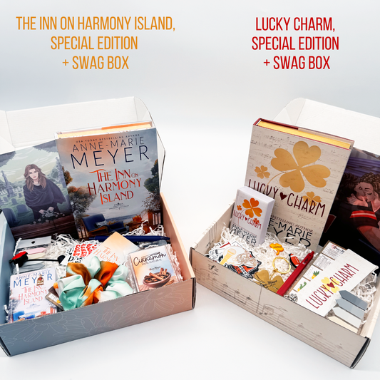 Lucky Cham special edition book box and Inn on Harmony Island special edition book box by Anne-Marie Meyer.