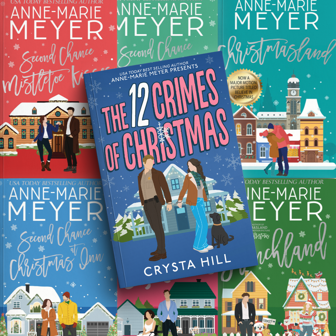 Cover Image: Christmas Romance 6 book Bundle by Anne-Marie Meyer plus 12 Crimes of Christmas paperback by Crysta Hill.