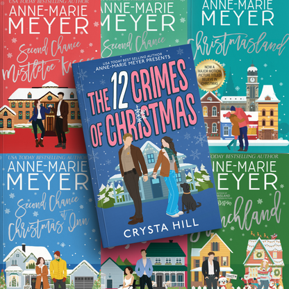 Cover Image: Christmas Romance 6 book Bundle by Anne-Marie Meyer plus 12 Crimes of Christmas paperback by Crysta Hill.
